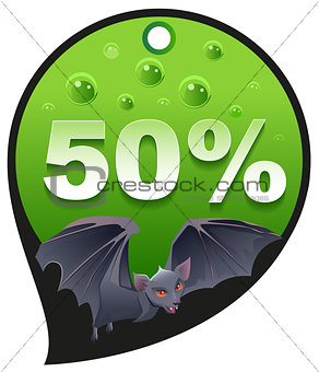 Horrible Halloween discount sale. Coupon 50 percent discount consumerism. Bat