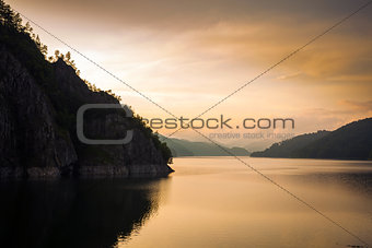 Artificial Lake behind the Bicaz Dam at sunset