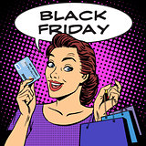 Black Friday woman with business card discounts