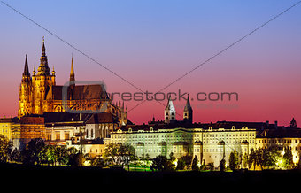 Evening landscape view to Prague castle