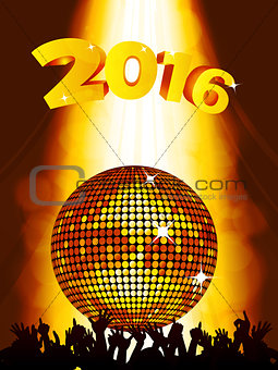 New Years party background with disco ball and crowd