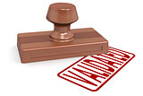 Wooden stamp validated with red text