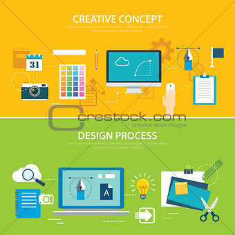 design process and creative concept banner flat design