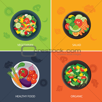 food web banner flat design. vegetarian , organic food, healthy 