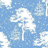 Seamless, trees silhouettes and snow