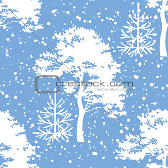 Seamless, trees silhouettes and snow