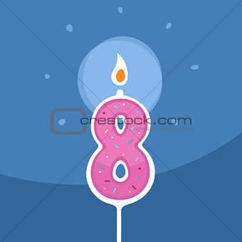 Vector candle for eight years