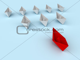Leadership concept. Paper boats