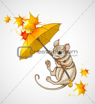Mouse flying under the umbrella