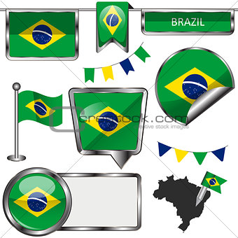 Glossy icons with flag of Brazil