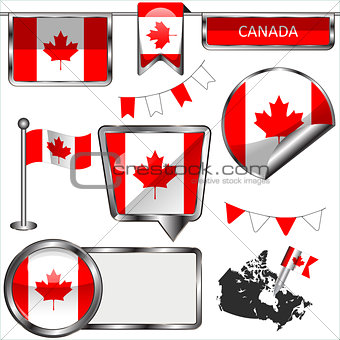 Glossy icons with flag of Canada