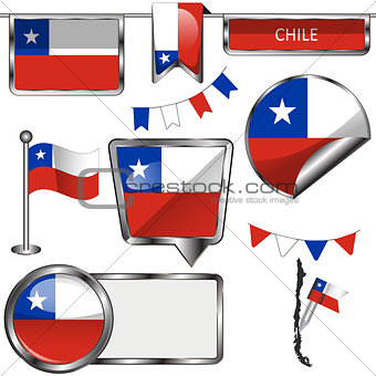 Glossy icons with flag of Chile