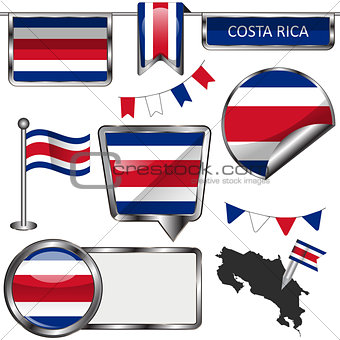 Glossy icons with flag of Costa Rica