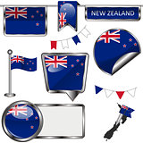 Glossy icons with flag of New Zealand