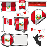 Glossy icons with flag of Peru