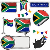 Glossy icons with flag of South Africa