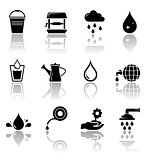 water icon set with reflection