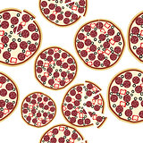 Sliced fresh salami pizza, seamless background