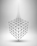 Wireframe Box. Cube with connected lines and dots.