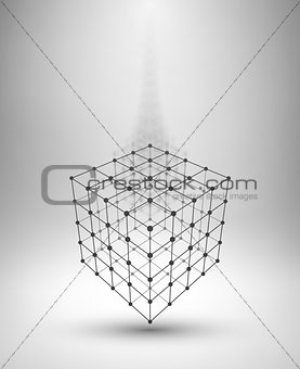 Wireframe Box. Cube with connected lines and dots.