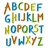 Vector children font. Colorful alphabet. Letters in child style. Cartoon ABC