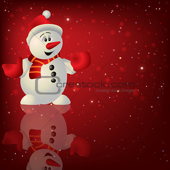 Abstract Christmas red background with snowman
