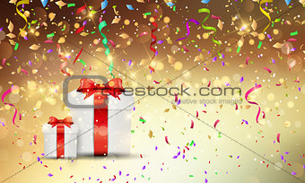 Christmas gifts on confetti background 