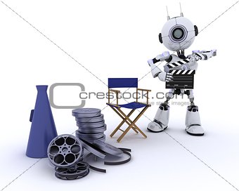 Robot in directors chair with megaphone