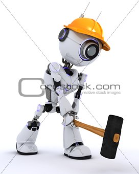 Robot builder with a sledgehammer