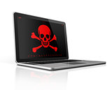 Laptop with a pirate symbol on screen. Hacker concept