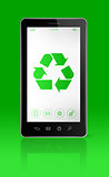 Smartphone with a recycling symbol on screen. environmental cons