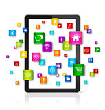 Digital Tablet PC and flying apps icons