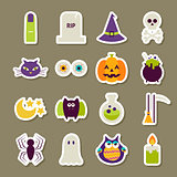 Flat Scary Halloween Stickers Collection