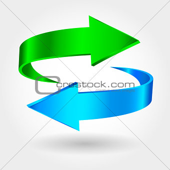 Arrows Sign. Blue Green Color. Isolated On White