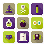 Flat Scary Halloween Witch Squared App Icons Set