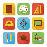 Flat School and Education Squared App Icons Set