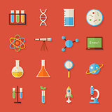 Flat Science and Education Objects Set with Shadow