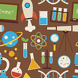 Flat Seamless Pattern Science and Education Objects over Brown