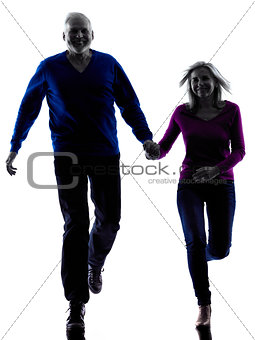couple senior running happy silhouette