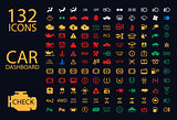 vector collection of car dashboard panel indicators, yellow red green blue indicators