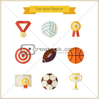 Flat Sport and Competition Winning Objects Set