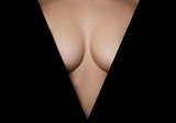 Topless woman body covering her big breast
