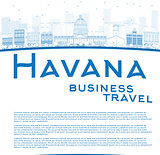 Outline Havana Skyline with Blue Building and copy space