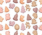 Seamless pattern with festive Christmas cookies.