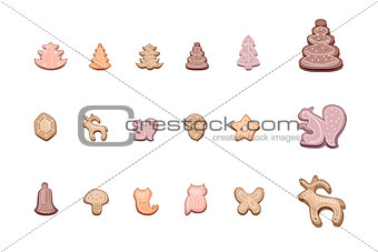 Set with cute festive Christmas cookies isolate on white.