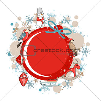 Round red frame with Christmas decor