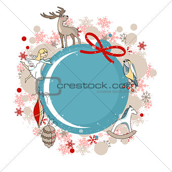 Round blue frame with Christmas decor