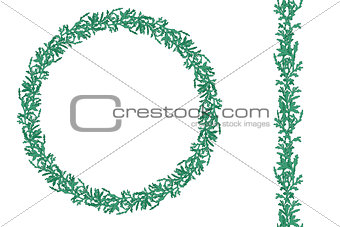 Round Christmas wreath with thuja branches  isolated on white. Endless vertical pattern brush.