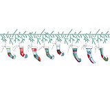 Seamless pattern brush with Christmas Santa socks on white. Simple colors.