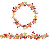 Round season wreath with autumn leaves, asters and twigs  isolated.